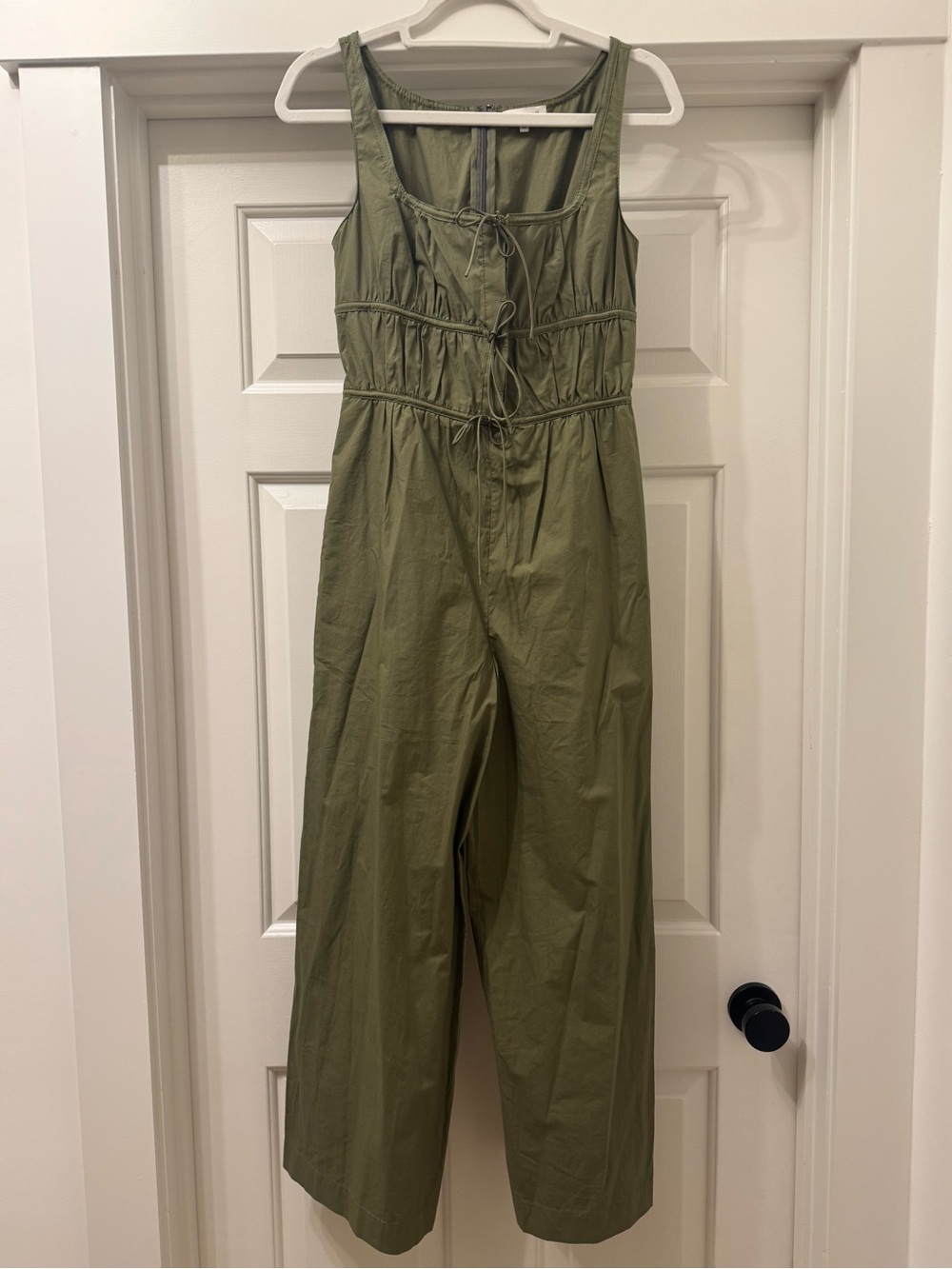 Rebecca Taylor Olive Sleeveless Tie-Front Wide-Leg Jumpsuit
